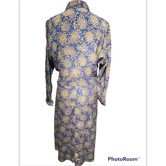 LESLIE FAYE BLUE/MUSTARD PRINT VINTAGE DRESS SZ 6 (FITS 8/10) - Picture 3 of 5